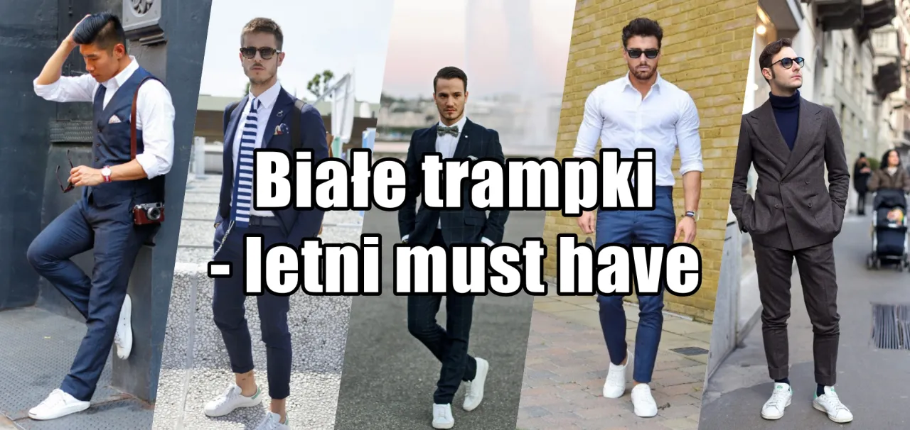 Męskie stylizacje z trampkami, mężczyzna w trampkach i garniturze