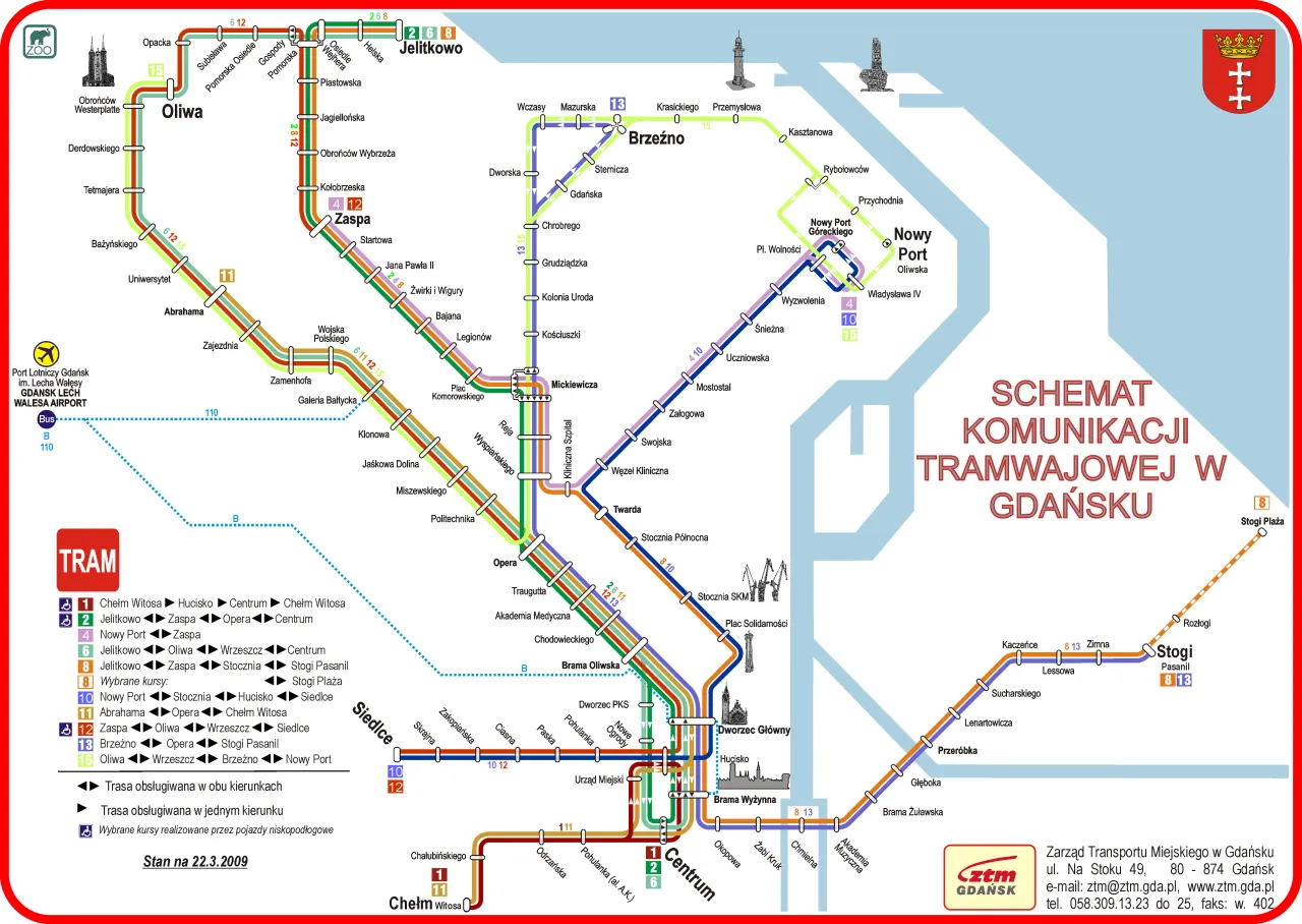Schemat komunikacji tramwajowej w Gdańsku. Szukasz jak dojechać na lotnisko w Gdańsku? Sprawdź linie tramwajowe i autobusowe na mapie.