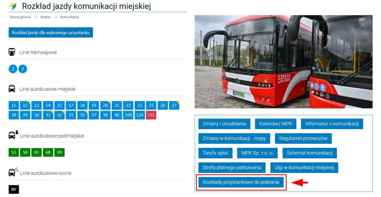 Aplikacja mobilna rozkład jazdy MPK Częstochowa
