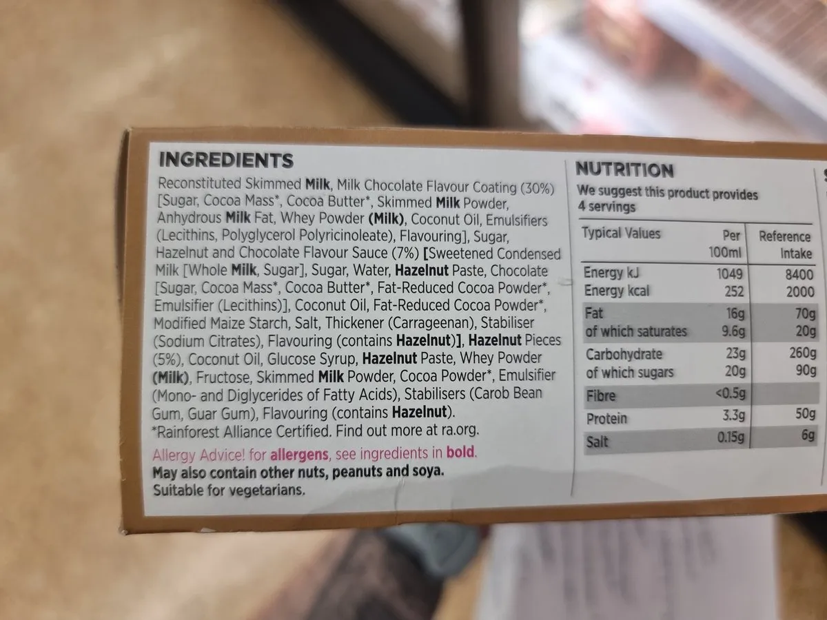 Tabela produktów Ferrero z oznaczeniem gluten free i gluten