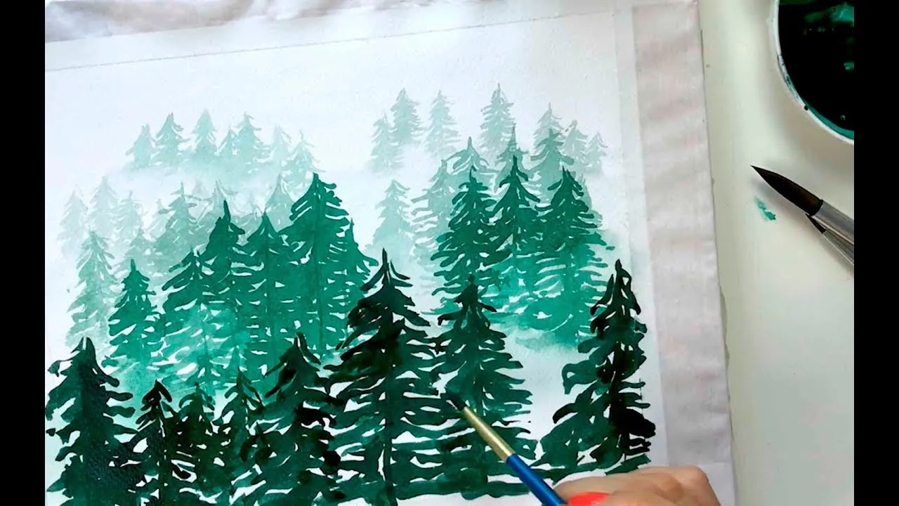 Einfacher Wald Hintergrund Aquarell Acryl