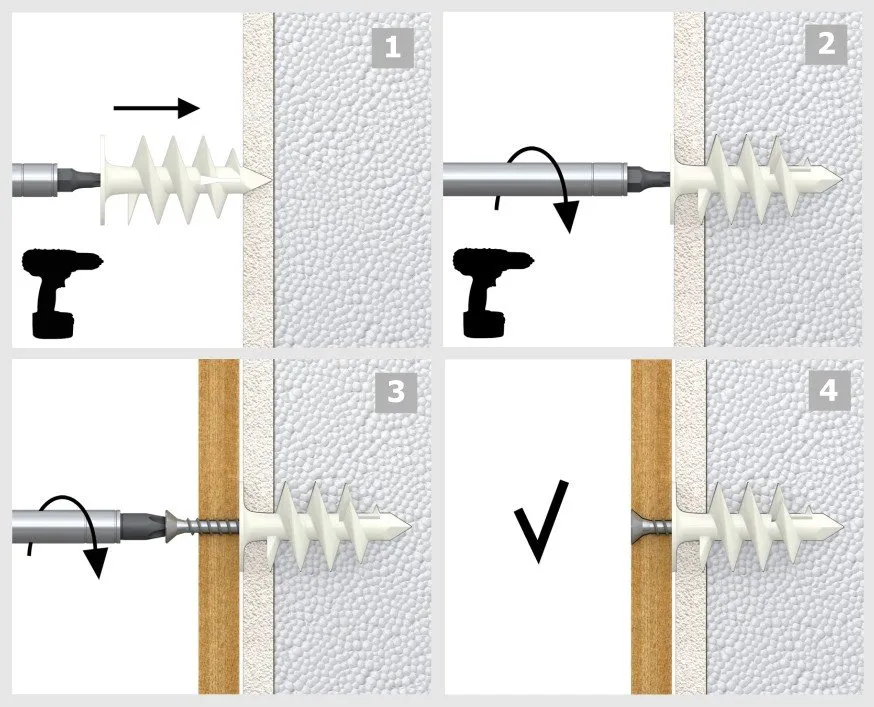 Montaż kołka ramowego w elewacji ocieplonej