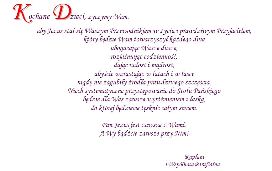 Przykłady życzeń komunijnych dla dziecka