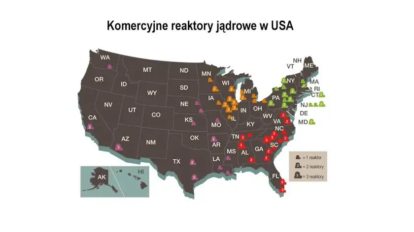 Mapa elektrowni atomowych USA