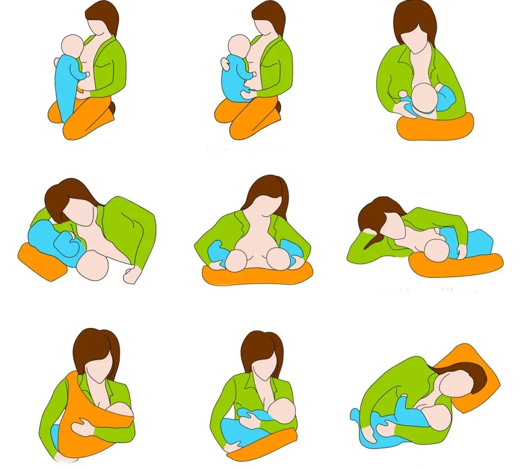 różne pozycje karmienia piersią niemowlęcia