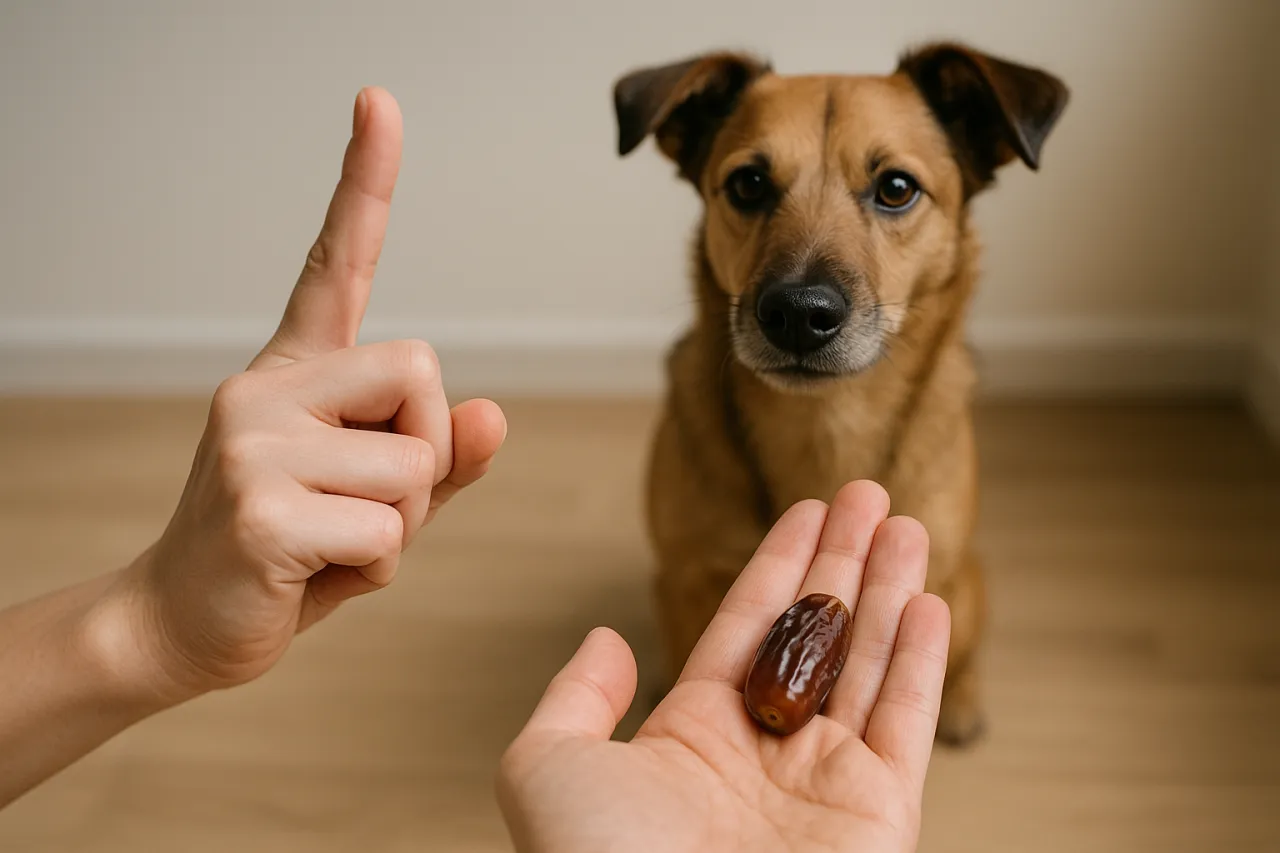 pies jedzący daktyle bezpiecznie