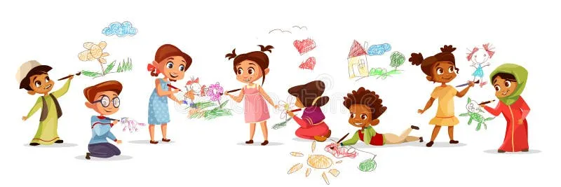 dzieci rysujące ilustracje do książki