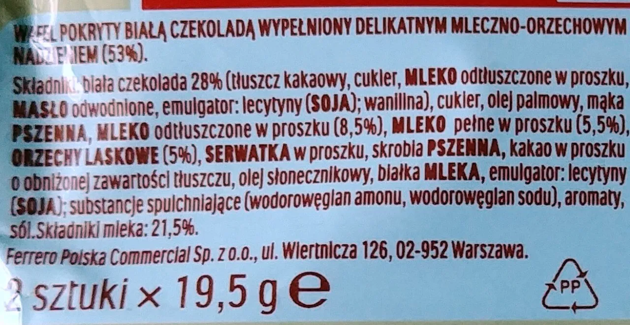 Kinder Bueno White skład i wartości odżywcze