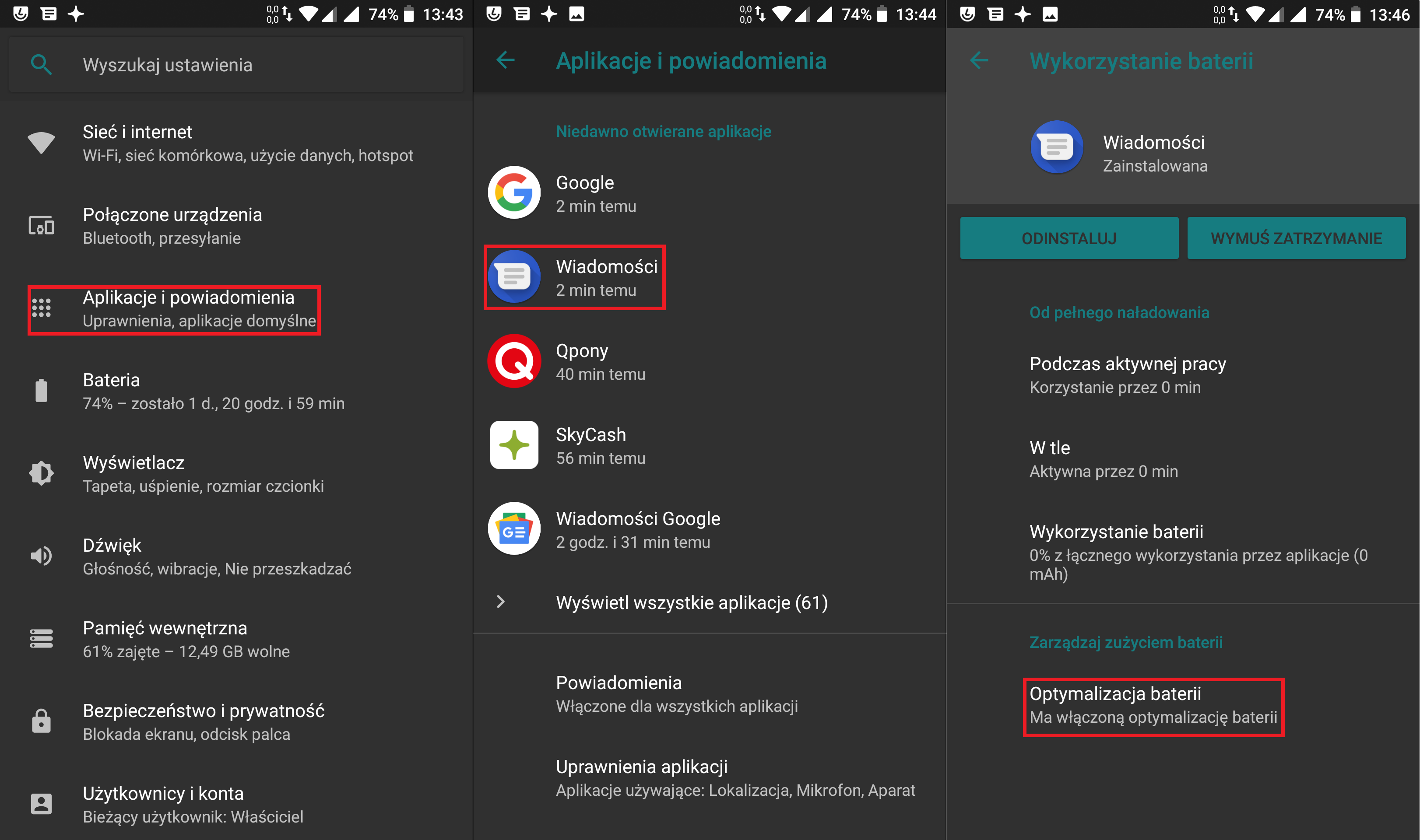 Android ustawienia bateria optymalizacja