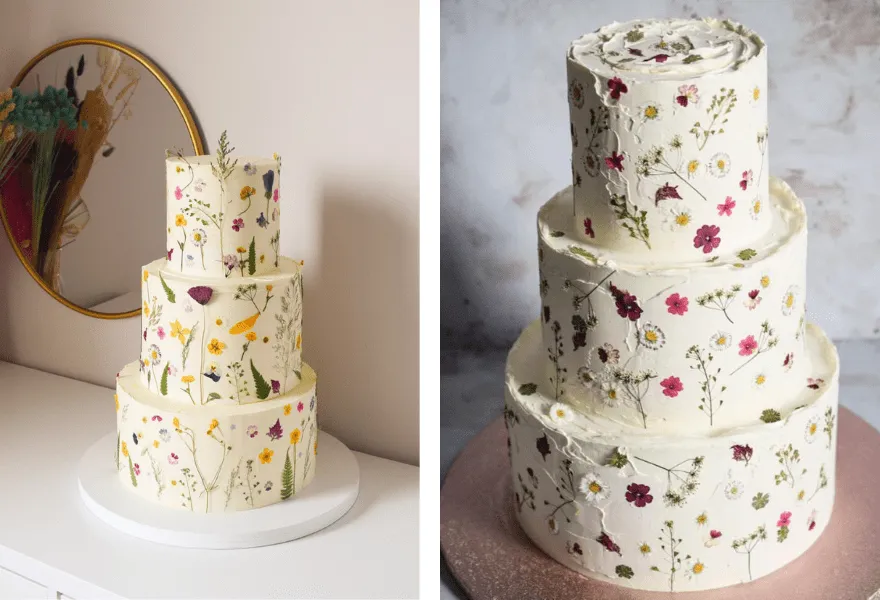 jadalne kwiaty na torcie, tort z suszonymi kwiatami