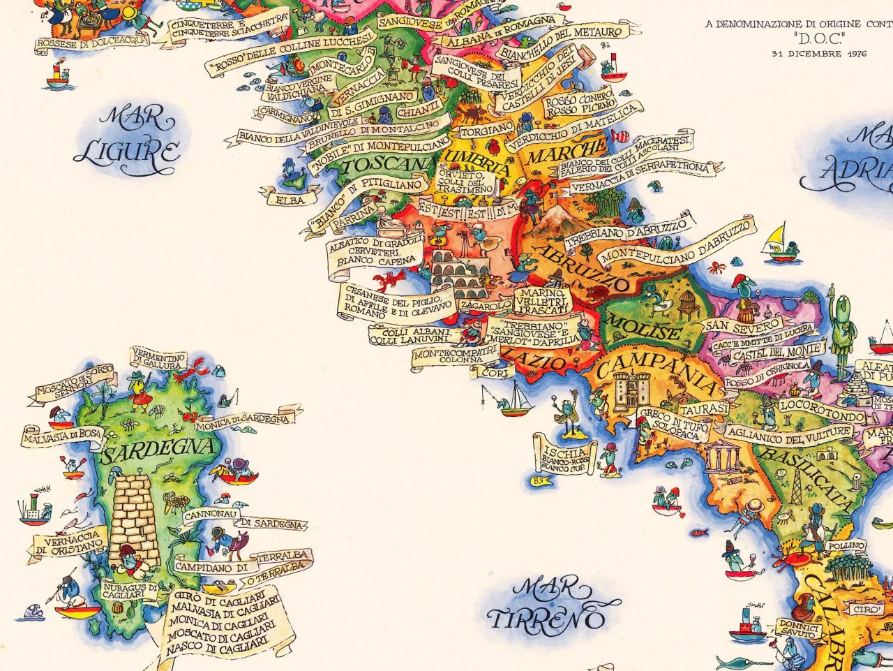 Mapa region&oacute;w winiarskich Włoch z przykładami win