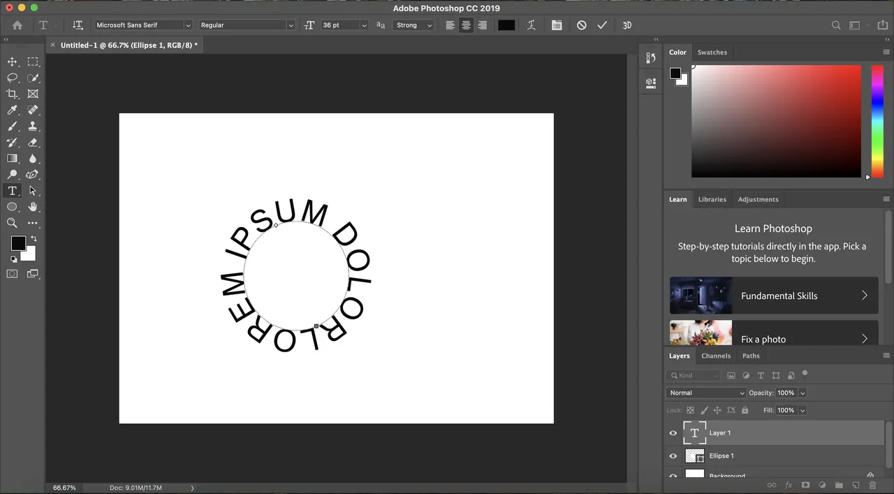 Tekst na ścieżce w Photoshopie okrąg i krzywa