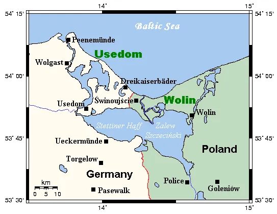 Mapa Szczecina z zaznaczeniem Zalewu Szczecińskiego i Morza Bałtyckiego