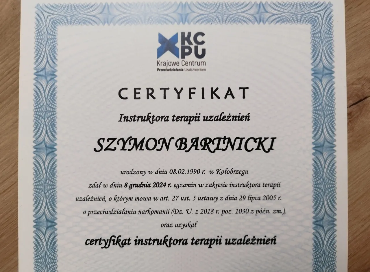 Instruktor terapii uzależnień certyfikat