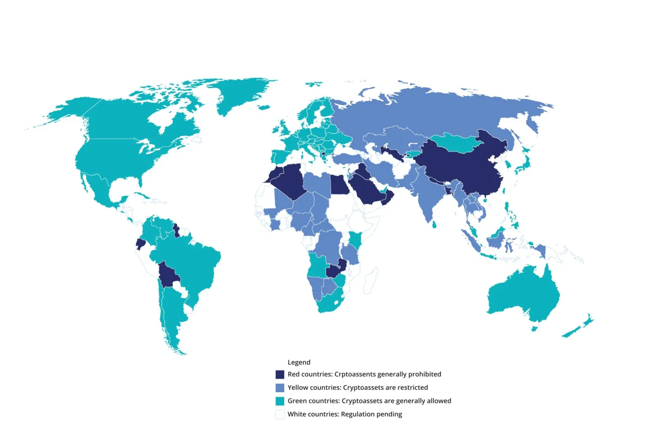 Mapa regulacji kryptowalut na świecie
