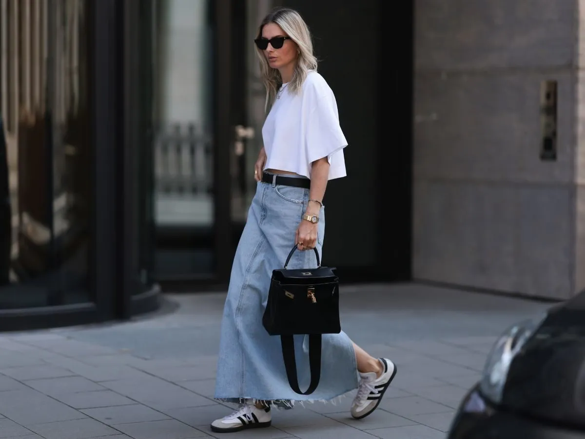 spódnica jeansowa stylizacje casual eleganckie