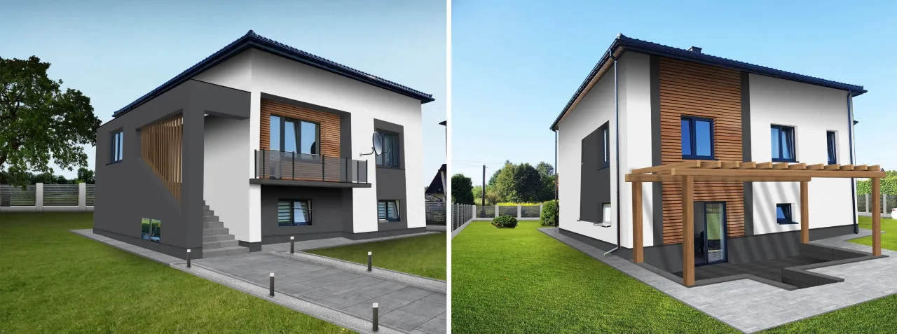 Nowoczesne elewacje domu kostki połączenie materiał&oacute;w