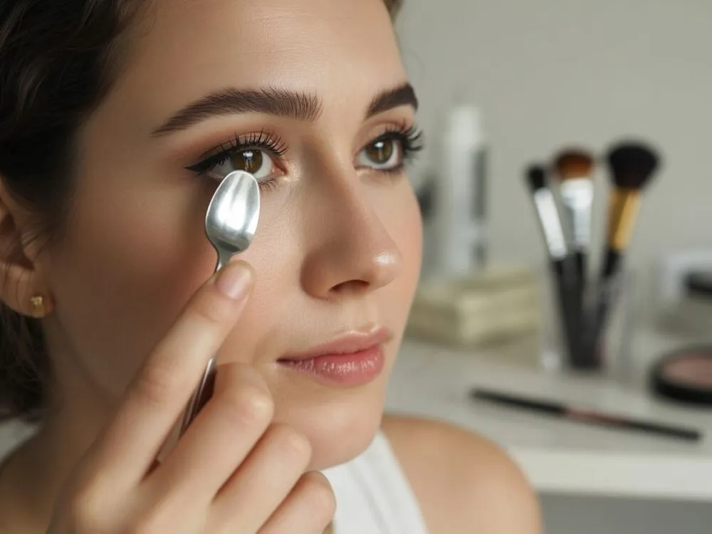 kobieta podkręcająca rzęsy łyżeczką