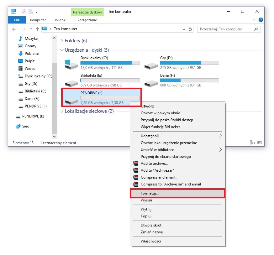 Formatowanie pendrive'a Eksplorator Windows