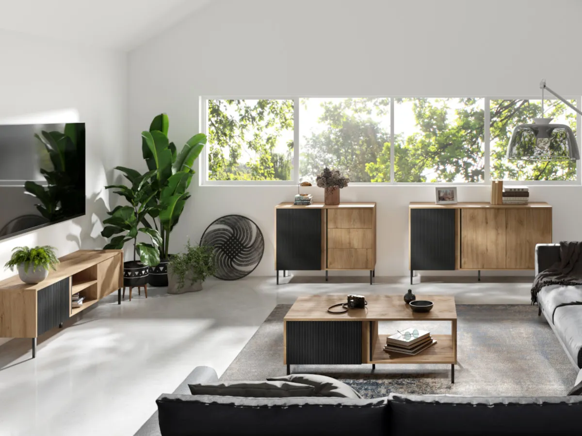 meble loftowe sofa regał stolik kawowy