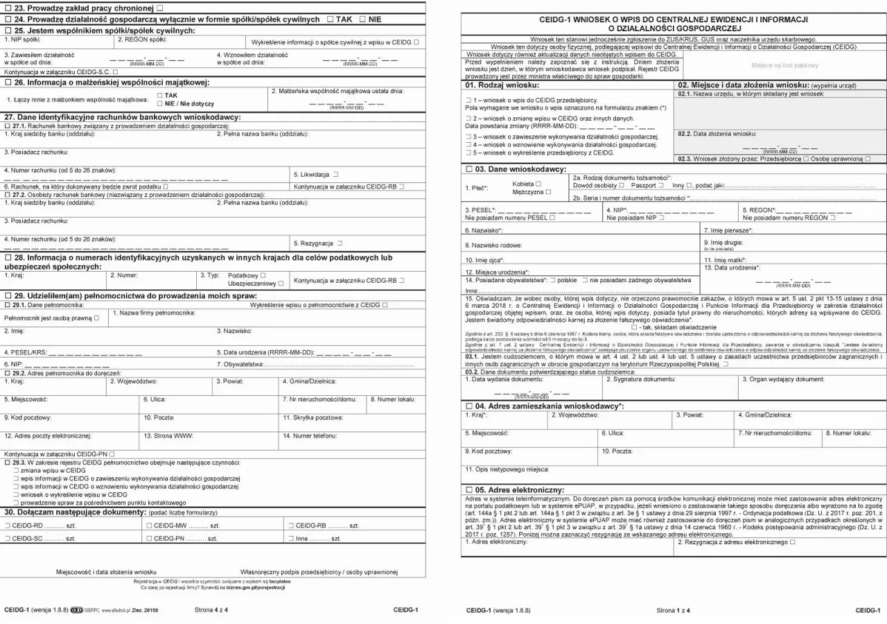 formularz CEIDG-1 wypełnianie