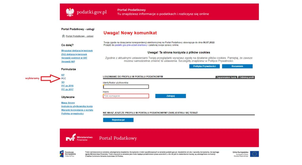 formularz PCC-3 wypełniony hipoteka