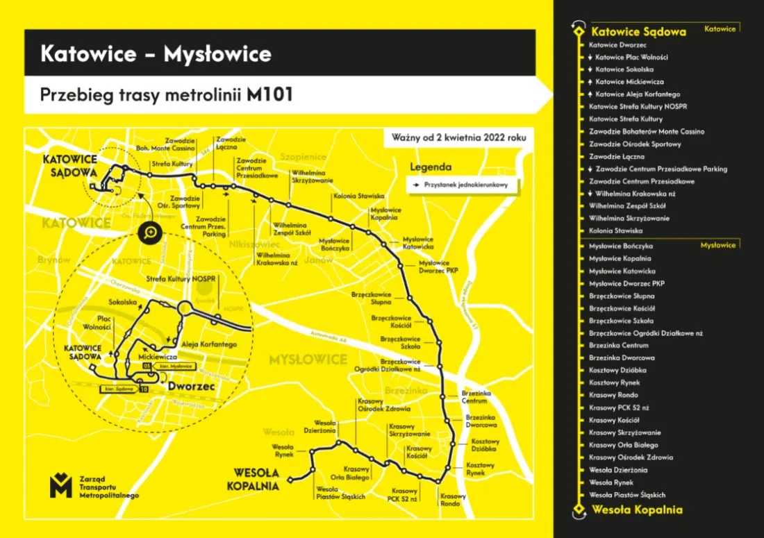 Mapa dojazdu Dworzec Sądowa Katowice komunikacja miejska