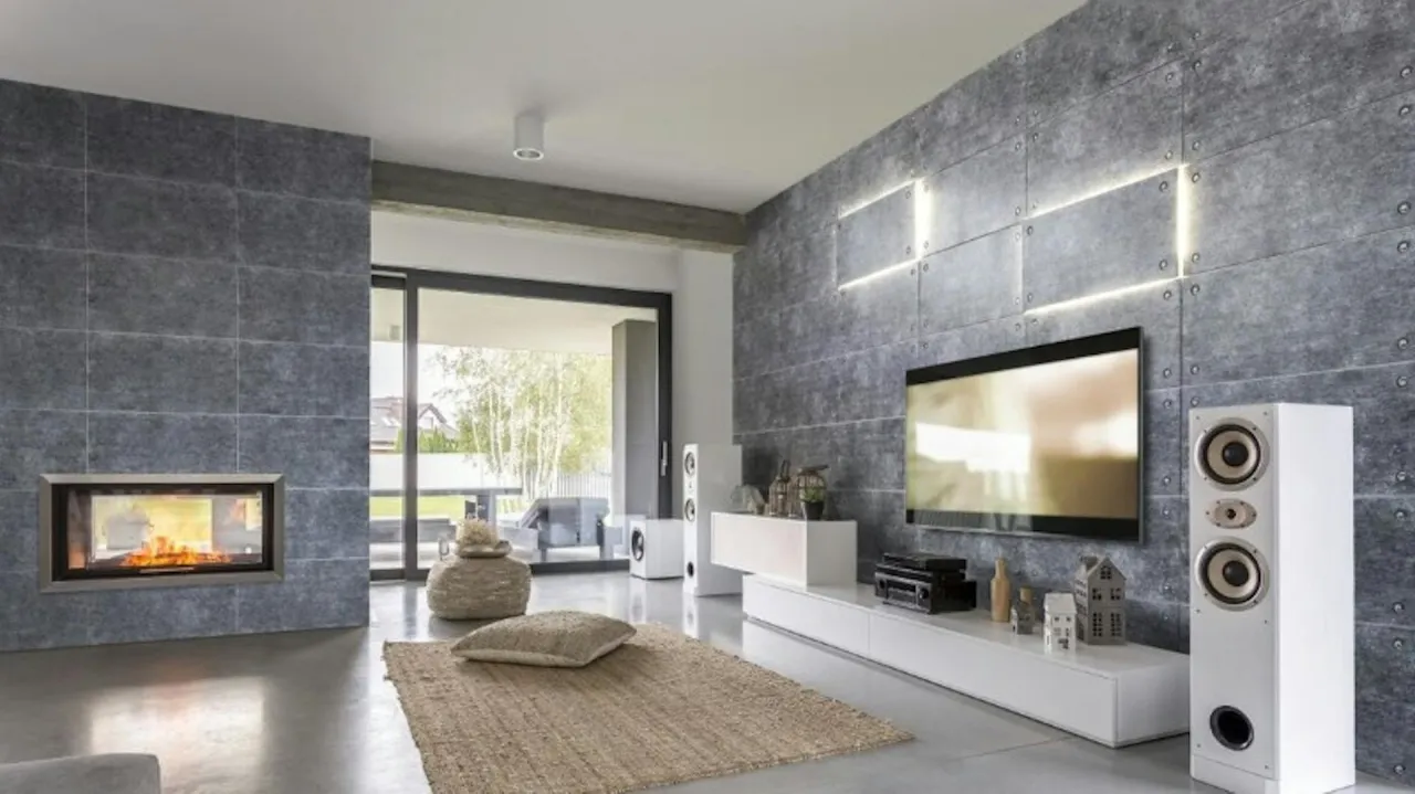 Przykłady płytek betonowych na ścianie w salonie