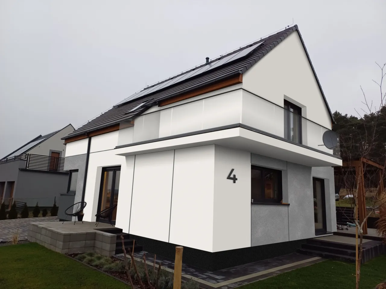 Elewacja do grafitowego dachu biała, szara, beżowa przykłady