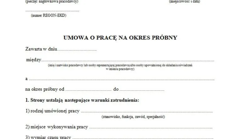umowa o pracę okres próbny staż pracy