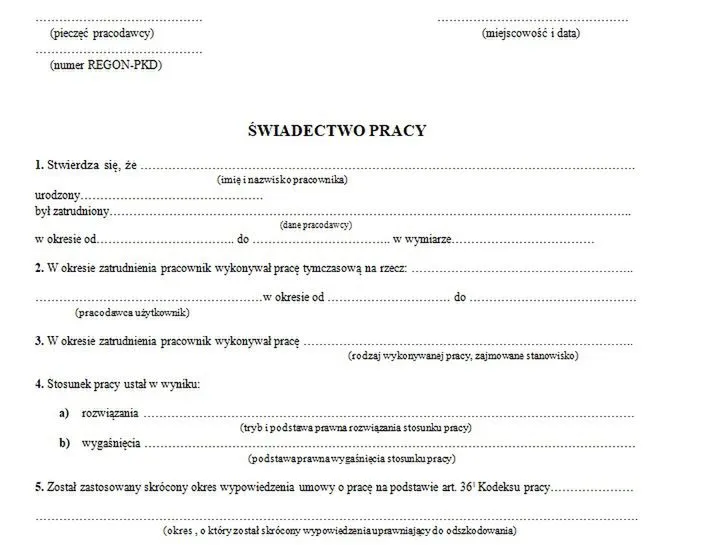 dokumenty pracownicze świadectwo pracy