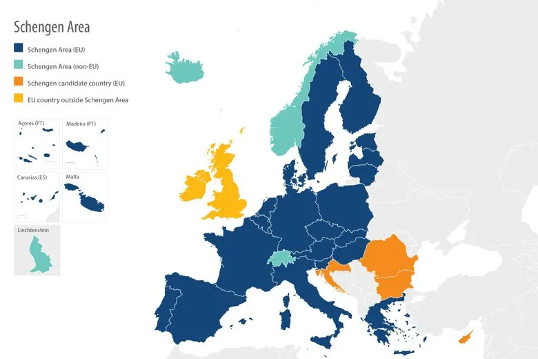 Mapa Europy kraje bez paszportu dla Polak&oacute;w