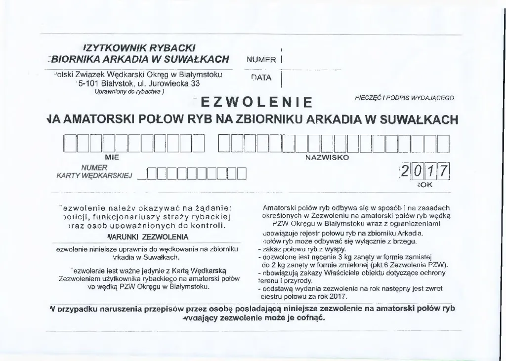 karta wędkarska i zezwolenie na połów ryb