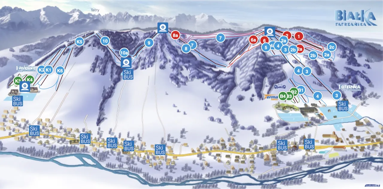 Mapa stoków Bukowina Tatrzańska lub widok na stoki Rusiń-Ski