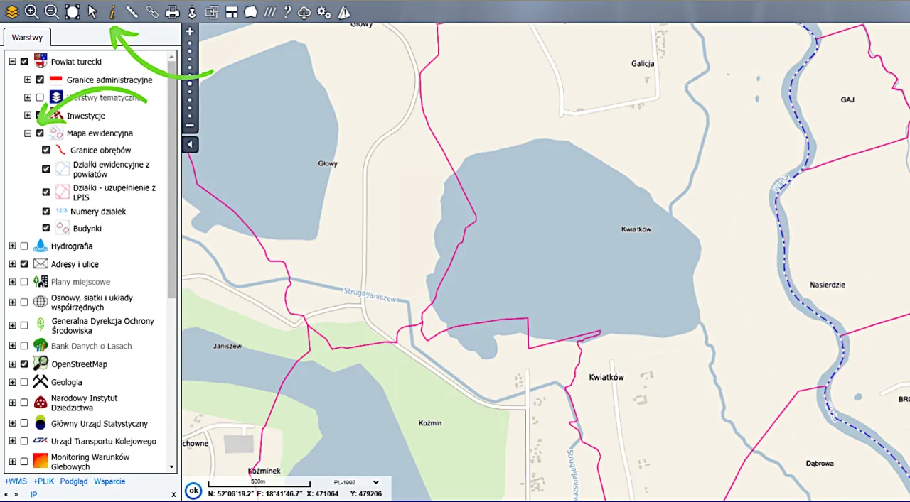 Na mapie widoczna jest warstwa