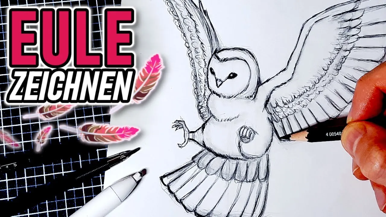 Eule zeichnen Bleistift Grundformen Schritt f&uuml;r Schritt