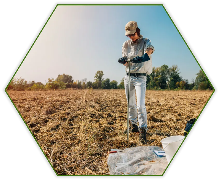 Ekolog w terenie pobierający próbki gleby