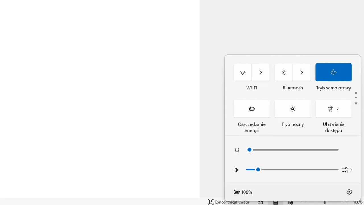 Panel ustawień laptopa. Widoczny przycisk