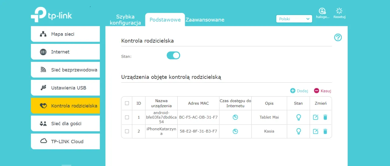 panel administracyjny routera kontrola rodzicielska