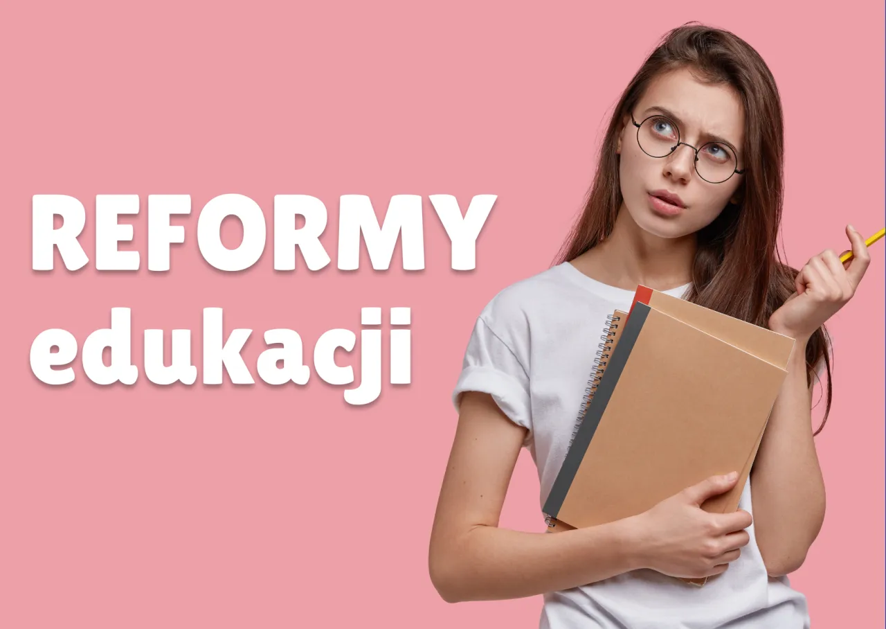 Młoda dziewczyna z zeszytami zastanawia się nad reformami edukacji, które wprowadzono gimnazja w Polsce.