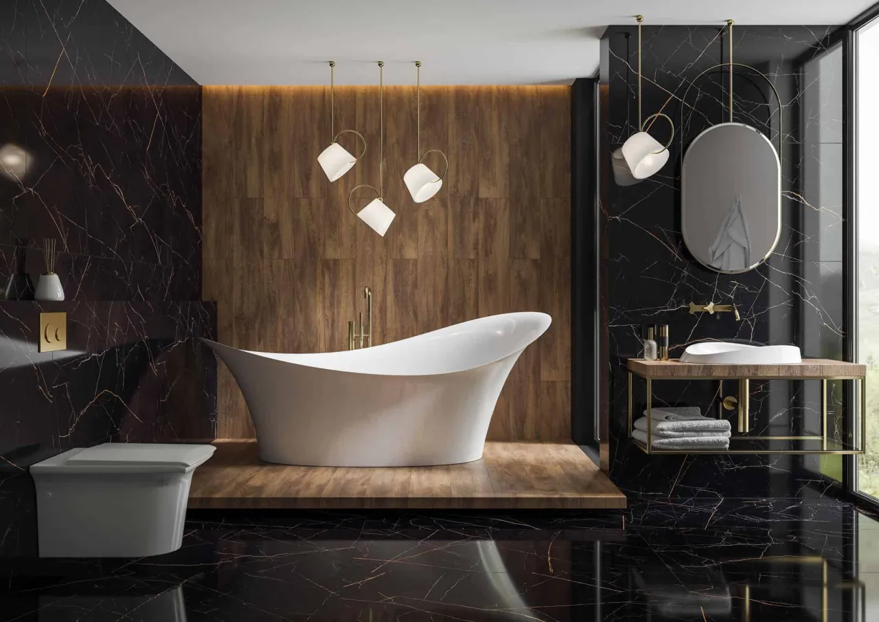 Kamień na kafelkach łazienkowych