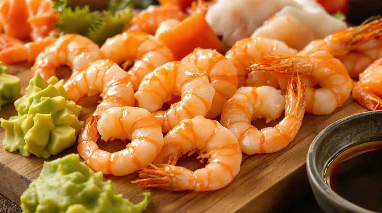 r&oacute;żne rodzaje krewetek do sushi