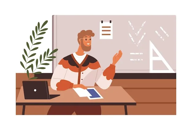 nauczyciel matematyki piszący notatki przy biurku