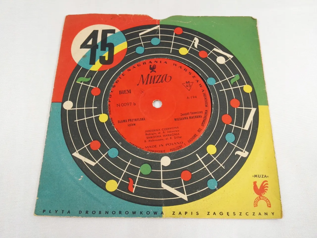 Płyta winylowa Muza z lat 60. z piosenką 