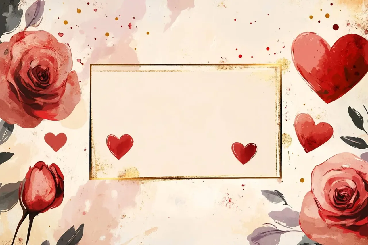 Romantyczna kartka walentynkowa z sercem i kwiatami
