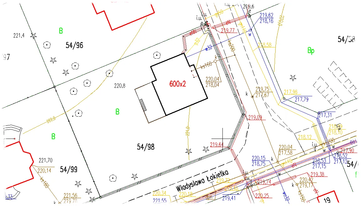 Mapa ewidencyjna działki z zaznaczonymi granicami
