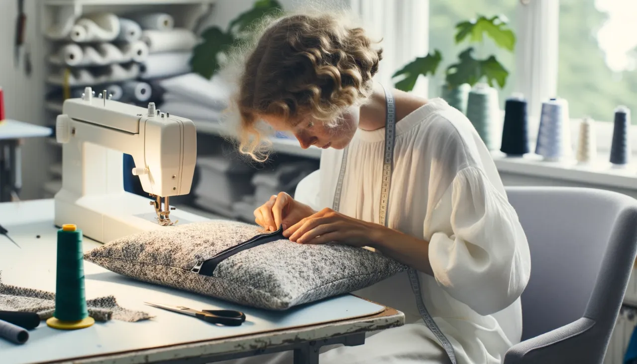 Narzędzia i materiały do szycia zamka w poszewce