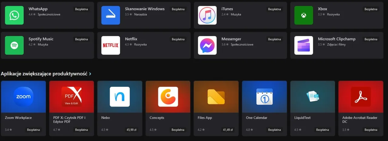 Microsoft Store sekcja Biblioteka pobierz aktualizacje