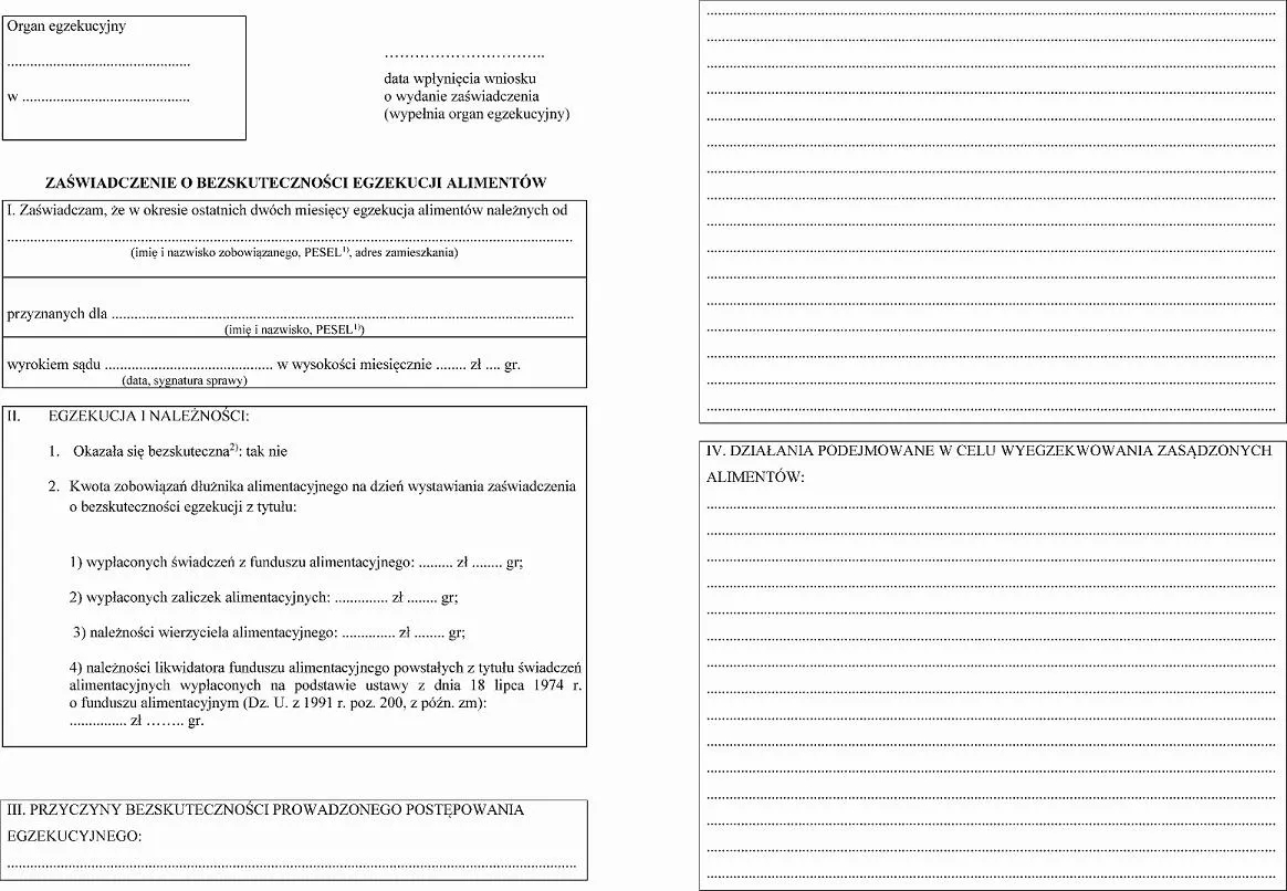 przykładowe zaświadczenie o bezskuteczności egzekucji aliment&oacute;w