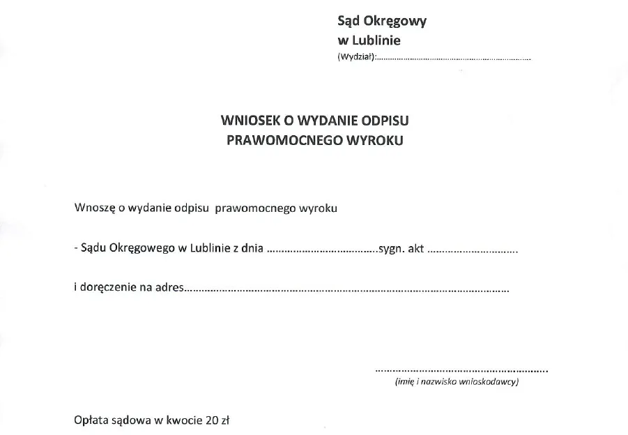 wniosek do sądu prawomocność wyroku